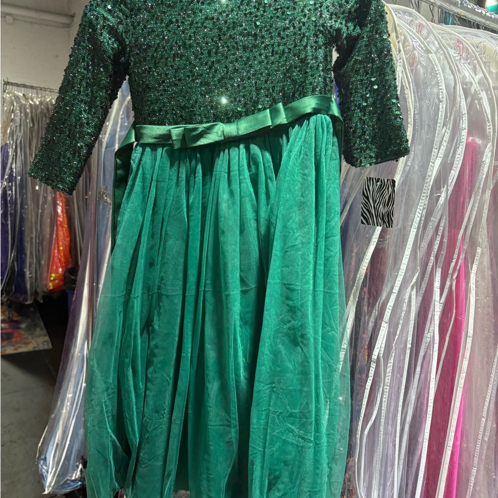 Private Label Green Sequin Formal Kids Dress